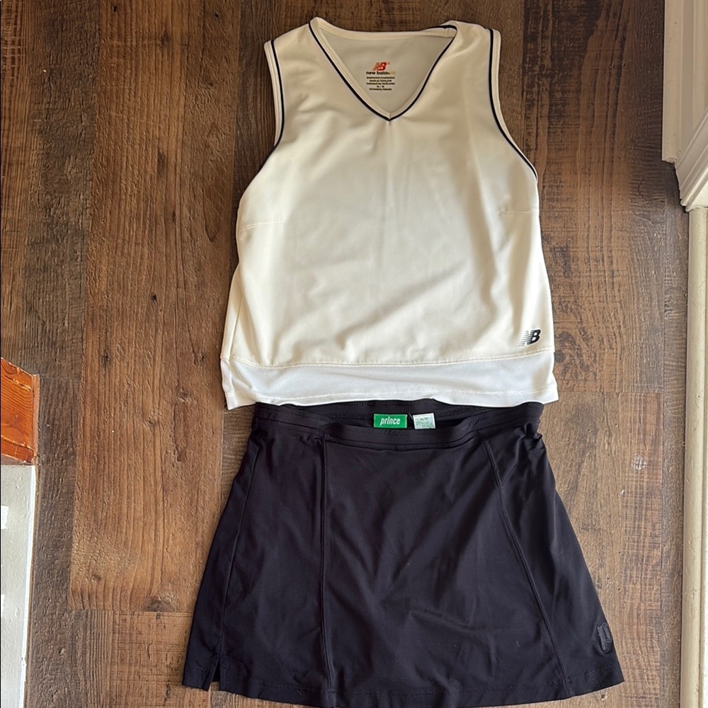 New Balance White Tennis Tank with Black Skort